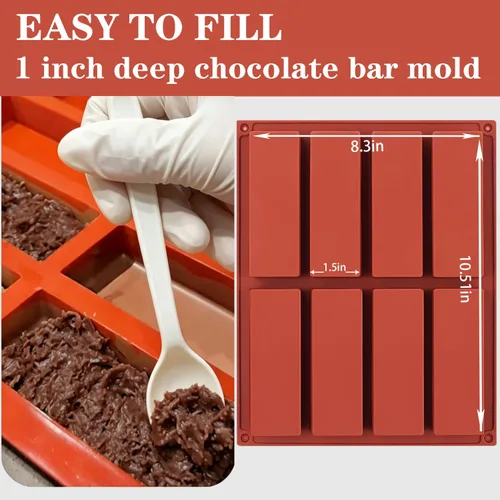 Miniatura 2 de Moldes rectangulares de silicona para hornear, molde de barra de chocolate profundo de 1 pulgada – 8 cavidades, molde casero de granola para barra 2