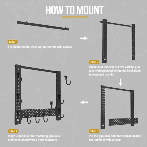 Miniatura 4 de ONETIGRIS Soporte de pared para pistolas, estante para armas de interior con estante horizontal y 1 bandeja extraíble para accesorios de pistola