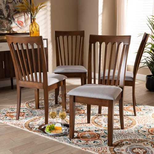 Miniatura 2 de Baxton Studio Silla de comedor Minette - Tapizado de tela gris, juego de madera con acabado marrón nogal Gris/marrón nogal