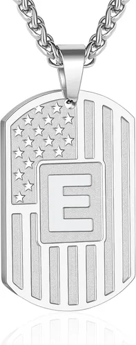 Miniatura 75 de Bellino Regalos de graduación – Collar con letra inicial de la A a la Z para hombres, niños, adolescentes, acero inoxidable, bandera estadounidense