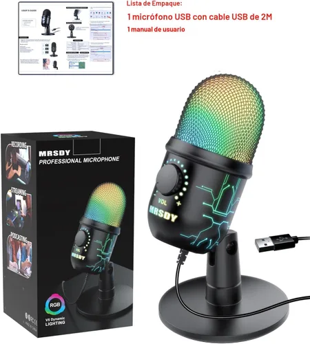 Miniatura 9 de MRSDY Micrófono de juegos, micrófono USB para computadora para PC, Mac, PS4/5, micrófono de condensador para podcast para grabación de estudio
