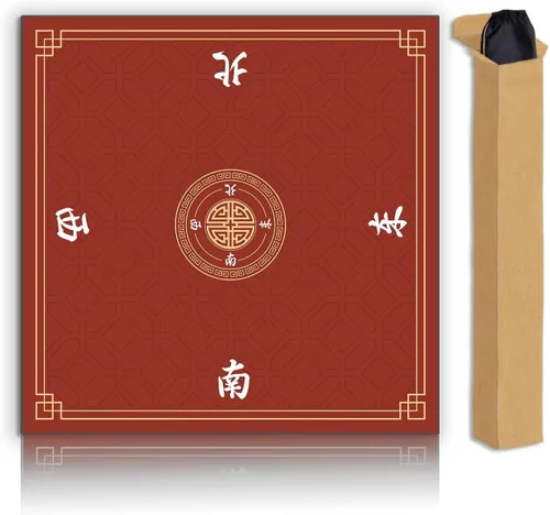 Tapete Mahjong, tapete de juego antideslizante que reduce el ruido, tapete de mesa Mahjong de 31.5 pulgadas, tapete Mahjong con bolsa de tela y Rojo