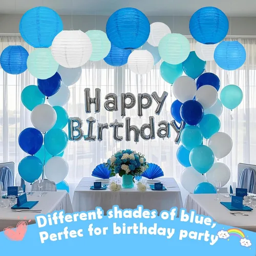 Miniatura 7 de 12 Linternas de Papel Azul, Blanco y Verde Menta de Tamaños Variados (6" 8" 10" 12") para Decoración del Hogar, Boda, Cumpleaños, Decoraciones