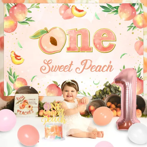 Miniatura 4 de Decoración de cumpleaños de durazno dulce para el primer cumpleaños, decoración para niñas, un dulce melocotón, telón de fondo para primera silla
