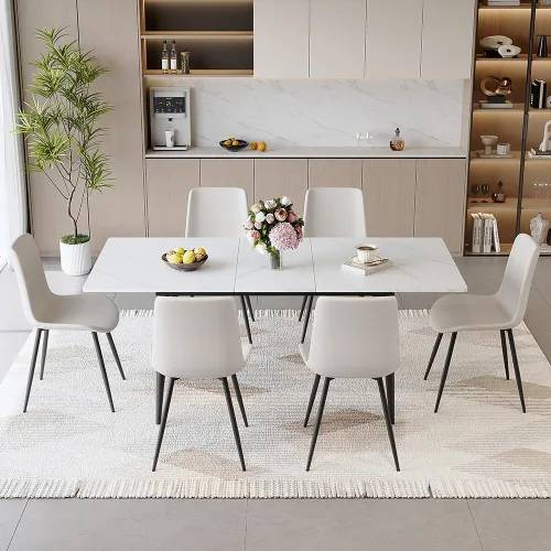 Miniatura 15 de FURNITO Mesa de comedor extensible de 59 a 75 pulgadas, mesa de comedor grande para 4-8, mesa de comedor moderna con patas de metal, mesa de comedor