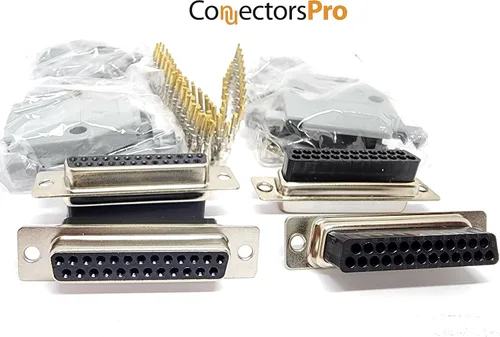 Miniatura 2 de Kit de conector hembra DB25, 4 juegos con capuchas y 100 pines, RS232 D-Sub 25P tipo crimpado