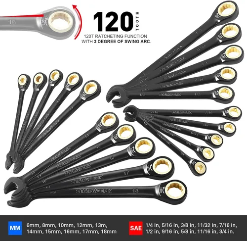 Miniatura 4 de STARWORK TRUE MECHANIC - Juego de herramientas mecánicas de 303 piezas, llave de trinquete 120T, profesional, SAE/métrica