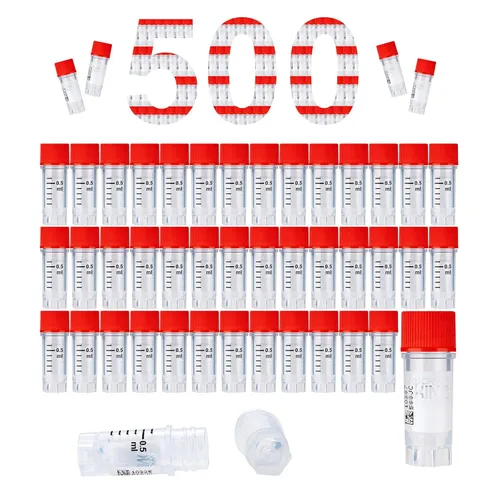 Miniatura 50 de Cryoviales de 0.0 fl oz, 25Pcs Cryotubes con código de barras lateral, frascos de esterilización con rosca externa, tubos de muestra con tapas Azul
