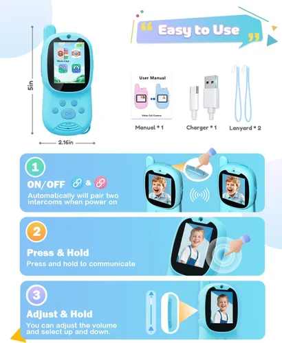 Miniatura 6 de Walkie talkies de video para niños, paquete de 2 walkie talkies recargables para niños que pueden enviar mensajes, regalos de cumpleaños de Navidad