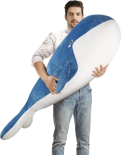 Peluche de ballena azul, almohada gigante de 59 pulgadas con funda extraíble lavable, bonito juguete de ballena de peluche, regalo para niños, niñas