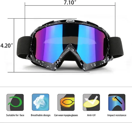 Miniatura 3 de Gafas de motocross, ATV Motocicleta, UTV MX OTG, accesorios de gafas y gafas de esquí antiniebla, carreras de esquí Marco negro de mármol+lente