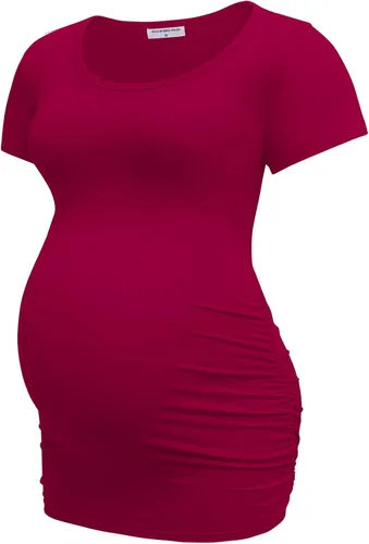 Miniatura 5 de Bearsland - 3 Camisetas de maternidad para mujer camisetas clásicas de manga corta con lateral fruncido para madres ropa de embarazo