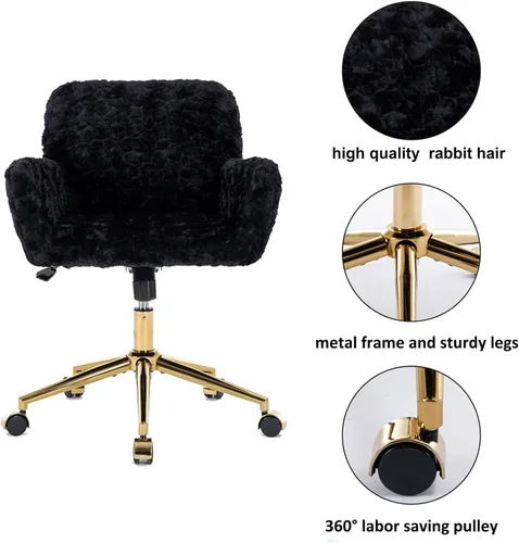 Miniatura 4 de HomVent Silla de escritorio esponjosa de piel sintética rosa, silla giratoria ajustable para computadora con ruedas, altura ajustable, bonita silla