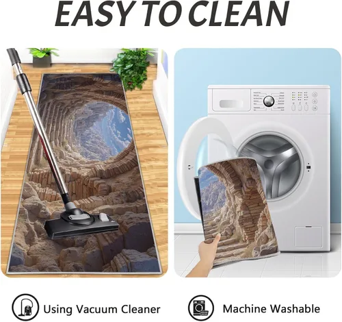 Miniatura 6 de 3D Rock Cave Kitchen Mats, Retro Architecture Kitchen Rugs Set of 2, Brown Washable Floor Carpet, Xmas Decor Mats for Hallways Bathroom Living Room