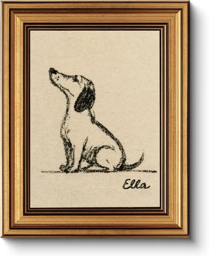 WHASAYART Dibujo minimalista de línea de cachorro, marco dorado, arte de pared de 8 x 10 pulgadas, arte de boceto de perro vintage, tonos neutros