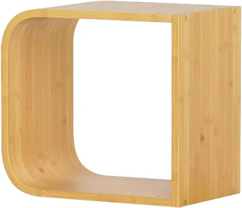 Miniatura 9 de Estantería geométrica moderna de bambú de 4 niveles en forma de S, gran capacidad, estante curvado, mesita de noche 2 en 1, estantería