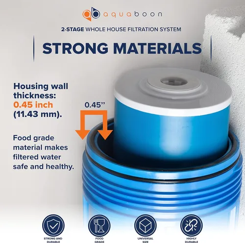 Miniatura 5 de Aquaboon Sistema de filtro de agua de 2 etapas para toda la casa con filtros de agua de 20 x 4.5 contra sedimentos y cloro. Calibre y liberación