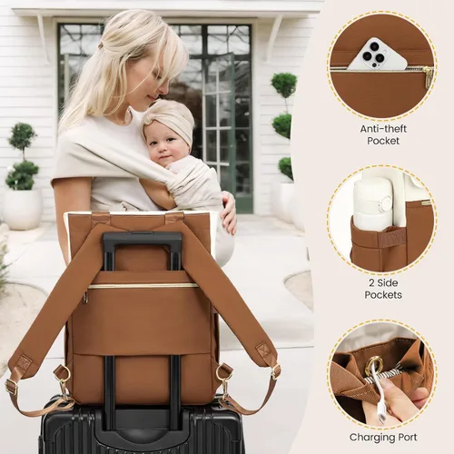 Miniatura 6 de LOVEVOOK Mochila para pañales, bolsa de pañales con bolsillos aislados, bolsa de bebé para niñas y niños con cambiador, bolsa de pañales grande