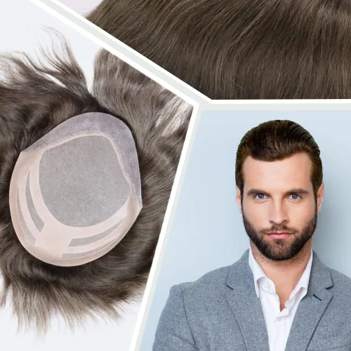 Miniatura 21 de Pelucas para hombre, tupé para hombre, unidad de tejido de cabello humano virgen europeo para hombre, tupé, mono encaje superior, piel sintética, 1B