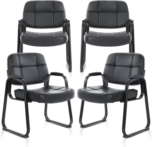Miniatura 21 de CLATINA Juego de 2 sillas grandes y altas para sala de espera de 400 libras, silla de recepción de oficina de cuero, sin ruedas, con respaldo, Base