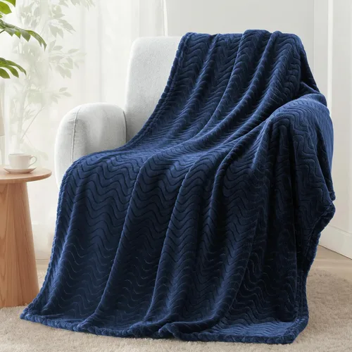 Exclusivo Mezcla - Manta de vellón color azul marino para sofá cama, supersuave y acogedora con textura de ondas decorativas, afelpada, liviana,