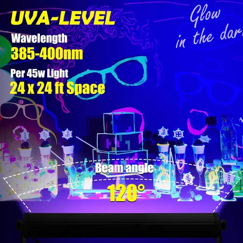 Miniatura 2 de Luz negra de 45 W, barra de luz negra LED con cable de 6.6 pies, brilla en la oscuridad de 28 x 28 pies, para fiesta brillante, decoración de neón