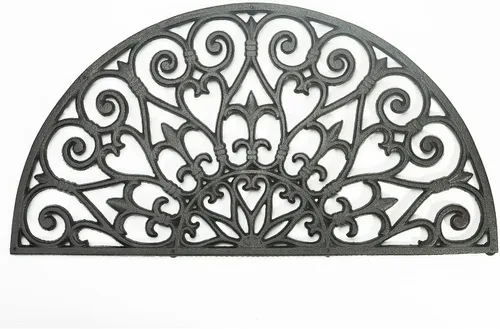 Sungmor Felpudo de hierro fundido resistente, diseño vintage y hermoso de vid, tapete grande de semicírculo de 28 pulgadas para puerta delantera,