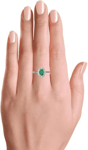 Miniatura 3 de Anillo de compromiso ovalado de diamantes y esmeralda en oro macizo de 18 quilates, anillo de regalo de piedra natal de mayo