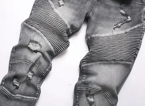 Miniatura 3 de XIMXIMMTIAN Jeans de mezclilla para hombre estilo motociclista, lavados, desgastados, ajustados y rectos