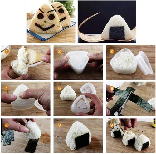 Miniatura 4 de Forma de molde triangular para sushi, herramienta de bricolaje, color blanco 2 piezas