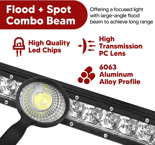 Miniatura 7 de Barra de luz LED recta de fila única de 22 pulgadas y 150W con kit de cableado y soportes de montaje ocultos en el parachoques inferior delantero.