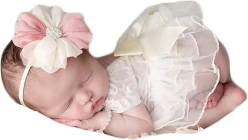 Miniatura 5 de Zeroest Traje de sesión de fotos para niña recién nacida, accesorios de fotografía de encaje, mameluco de encaje para recién nacido, accesorios