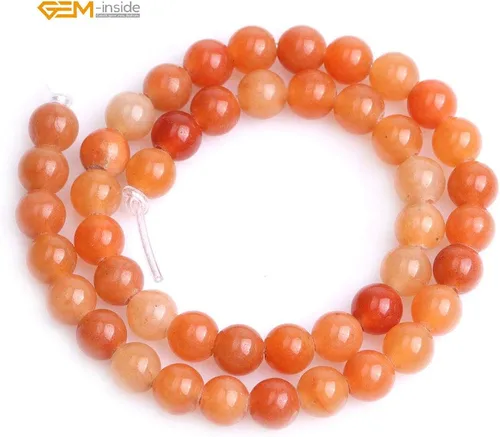 Miniatura 6 de GEM-Inside - Cuentas redondas de jade de aventurina naranja natural de 0.315 pulgadas (0.315 in), cuentas de agujero grande para hacer joyas, Jade