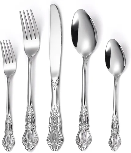 Miniatura 20 de Juego de cubiertos dorados de 20 piezas con tenedor para pastel, juego de cubiertos de acero inoxidable para 4, utensilios de cocina con mango
