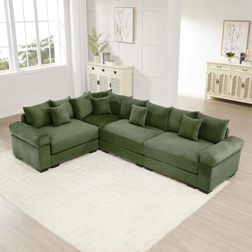 Miniatura 23 de Sofá modular de gran tamaño de 117.3 pulgadas, sofás modulares grandes de pana para sala de estar, sofás de 3 plazas, moderno juego de sofá de Blanco