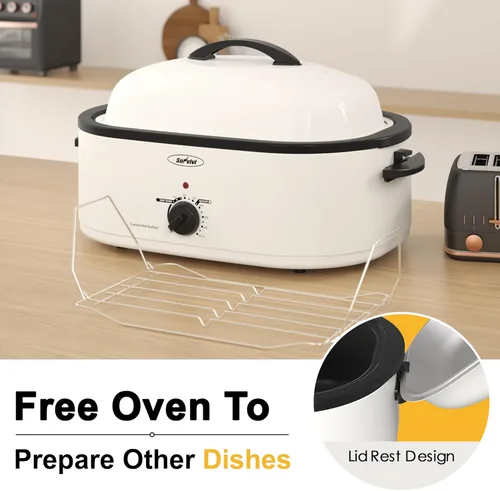 Miniatura 4 de Horno tostador Sunvivi, horno tostador eléctrico con tapa de autohilvanado, tostador de pavo de 24 libras y 20 cuartos con función única de Blanco