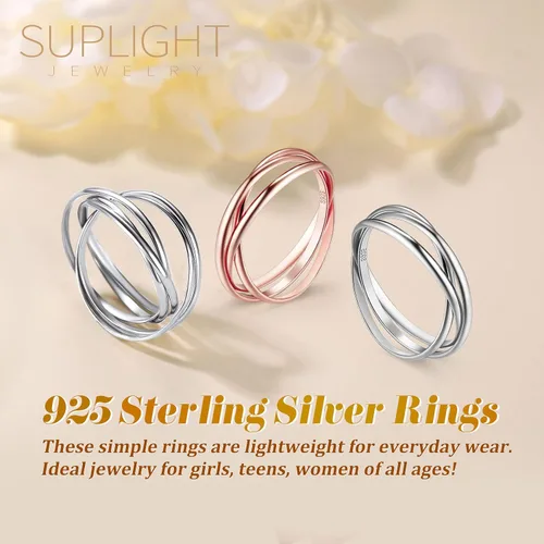 Miniatura 6 de Suplight Anillos entrelazados de plata de ley para mujer, anillo simple para ansiedad, anillos de polvo de estrellas lisos, anillo apilable