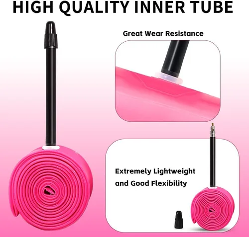 Miniatura 7 de Paquete de 4 tubos interiores ultraligeros de TPU para bicicleta, 700X18C/23C/25C/28C/30C/32C, válvula Presta de 45/65/3.346 in, color rosa