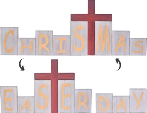 Miniatura 8 de Ovootok Letreros de Bloques de Madera de Navidad, Letrero de Mesa de Madera de Granja de Doble Cara, Decoraciones de Pascua de Escritorio Bandeja