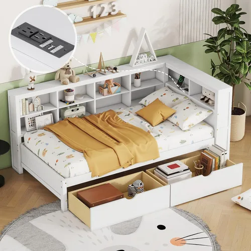 Miniatura 28 de HomSof Cama individual con 2 cajones, madera maciza, no necesita somier, gris