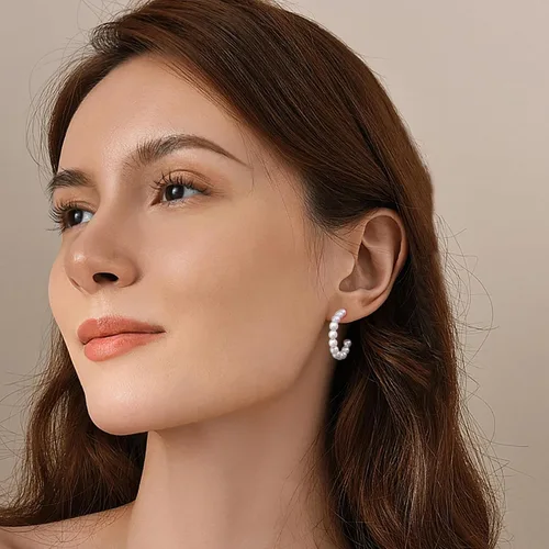 Miniatura 5 de Gacimy Aretes de aro de perlas para mujer con poste de plata de ley 925