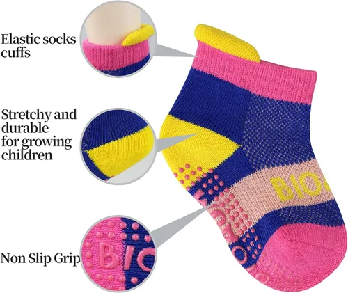 Miniatura 4 de BIOAUM Calcetines de bebé de 0 a 12 meses Calcetines de agarre para bebés recién nacidos, niños y niñas, antideslizantes, 6 pares