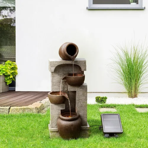 Miniatura 7 de Teamson Home Cuencos en cascada y piedras apiladas, fuente de agua LED para exteriores de 28 pulgadas para espacios al aire libre para crear un