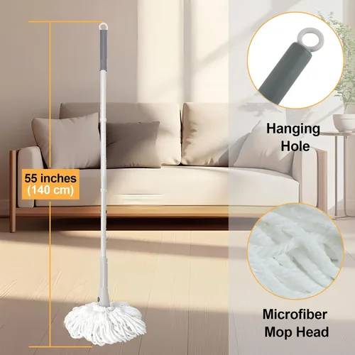 Miniatura 7 de Trapeador autoescurrido para limpieza de suelos con 2 cabezales reutilizables, fácil de escurrir con mango largo de 55 pulgadas y almohadilla