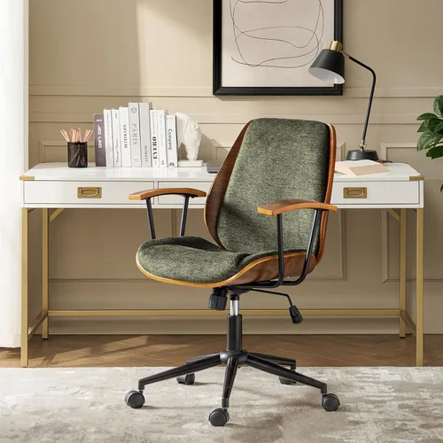 Miniatura 8 de La silla de oficina moderna que necesitas con tapicería de poliéster y madera curvada ergonómica. Silla giratoria de escritorio con altura ajustable