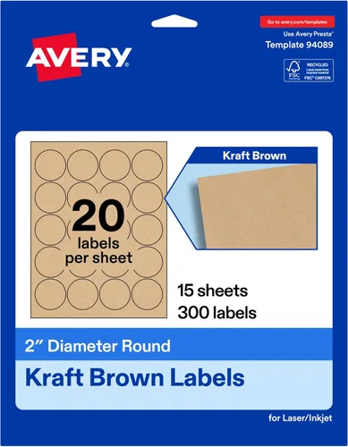 Miniatura 11 de Avery Kraft Brown Round Labels, 2" Diameter, Laser/Inkjet Printer Compatible, 1000 Printable Labels Total, Great for Branding, Packaging, Events