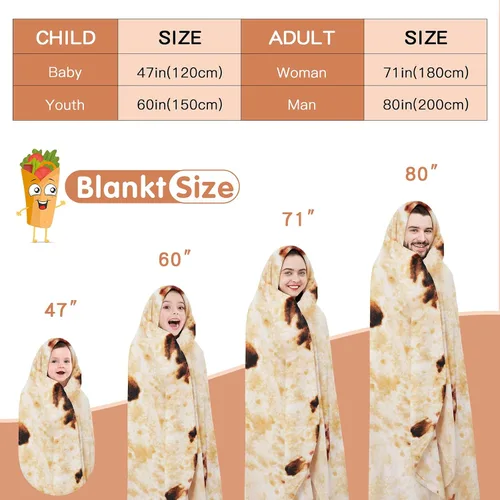Miniatura 3 de Admitrack Manta de Tortilla Burrito 60 Pulgadas, Manta de Franela Super Suave de Doble Cara, Regalo de Elefante Blanco de Tortilla Gracioso y Marrón