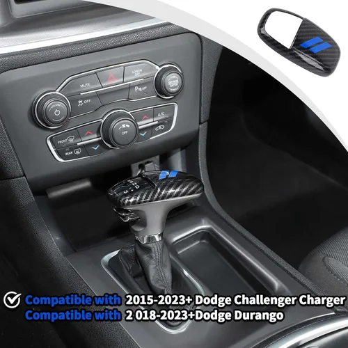 Miniatura 3 de JWWY Pomos de palanca de cambios para Dodge Challenger Charger 2015-2025+ Durango 2018-2023, accesorios interiores, fibra de carbono azul
