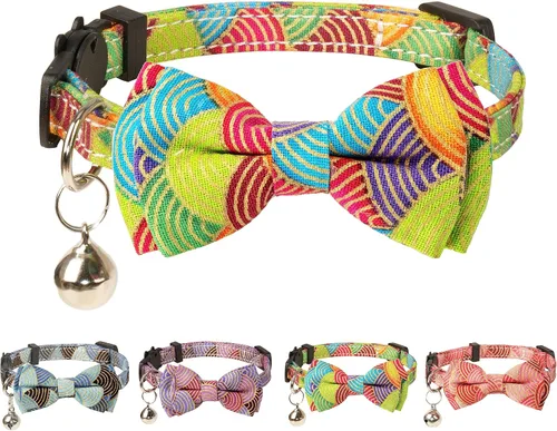 Miniatura 16 de Collar de gato Campana Pajarita Gatito Seguridad Breakaway Flower Kimino Sakura Cake Patrón de dibujos animados Kitty Boy Girl Pet Flower - Azul