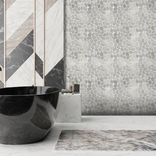Miniatura 8 de Mosaico de guijarros en rodajas de color gris ahumado, azulejos para paredes de cocina, suelos de ducha y baño, y áreas al aire libre